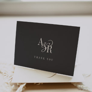 Cartão De Agradecimento ANDREA Dobrou Casamento Mínimo Escuro de Cinzas Mo