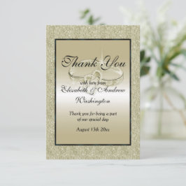 Cartão De Agradecimento Anéis Românticos de Casamento, Casamento Dourado c