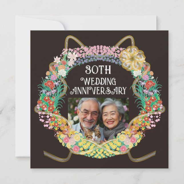 Cartão De Agradecimento Anel de flores japonês e asiático com Mizuhiki (Frente)