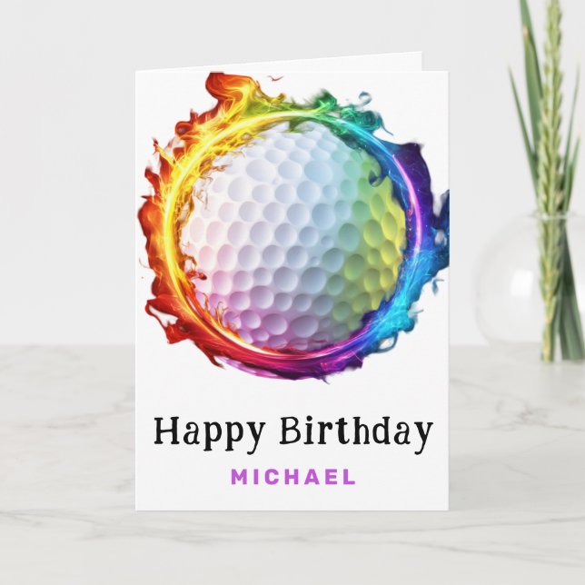 Cartão De Agradecimento *~* Anel Rainbow Fire Golf Ball AP94 Birthday Card (Frente)