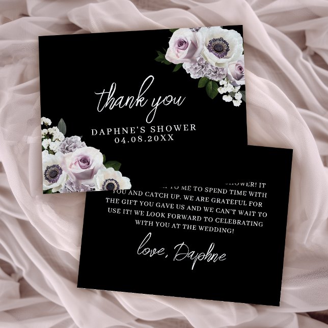 Cartão De Agradecimento Anêmona preta e Chá de panela floreal púrpura (Criador carregado)