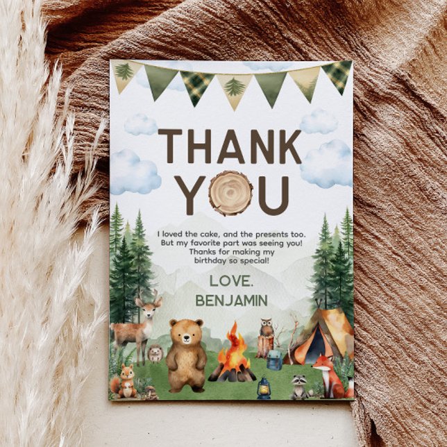 Cartão De Agradecimento Animais da Floresta Campos Aniversário (Woodland Animals Camping Birthday Thank You Card
)