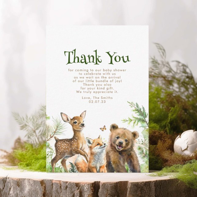 Cartão De Agradecimento Animais Da Floresta Chá de fraldas Bonito Obrigado (Woodland Animals Thank You Cards)