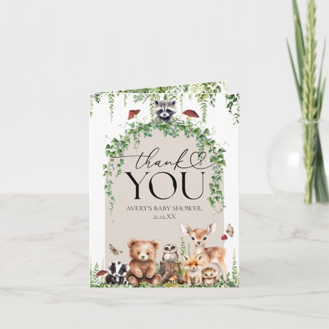 Cartão De Agradecimento Animais da Floresta, Chá de fraldas de Cogumelo (Frente)