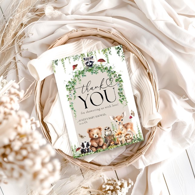 Cartão De Agradecimento Animais da Floresta, Chá de fraldas de Cogumelo (Criador carregado)