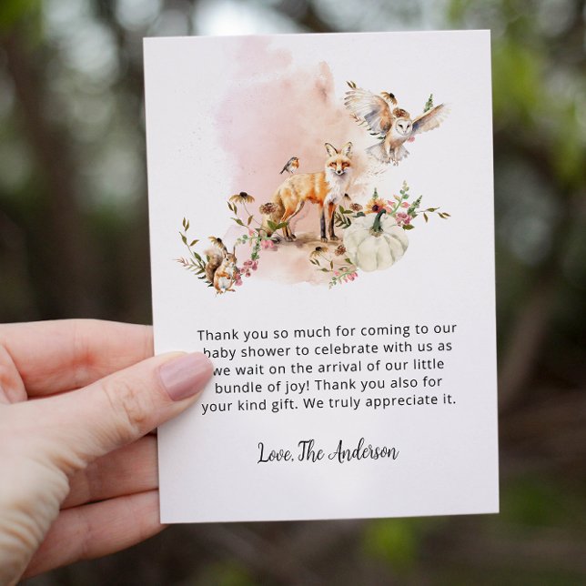 Cartão De Agradecimento Animais da Floresta Pumpkin Queda Chá de fraldas F (Criador carregado)