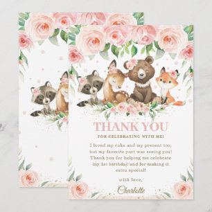 Cartão De Agradecimento Animais da Floresta Rosa, Chá de fraldas de Anive