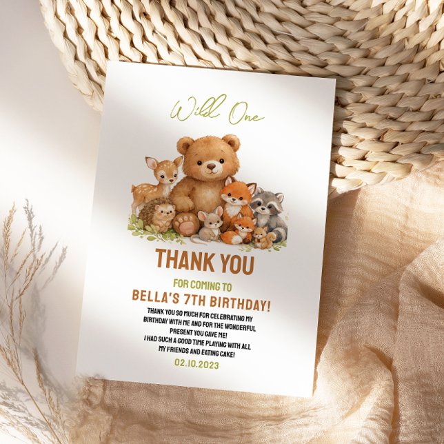 Cartão De Agradecimento Animais da Floresta Selvagem Primeiro Aniversário (Forest Woodland Animals Wild One 1st Birthday Thank You Card
)