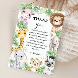 Cartão De Agradecimento Animais da Savana Chá de Bebê Menino Tropical Obri