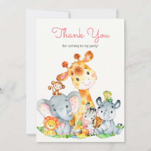 Cartão De Agradecimento Animais Da Selva Safari Cute Watercolor Obrigado