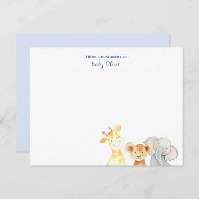 Cartão De Agradecimento Animais de Aquarela Cuta do berçário de Flat (Frente/Verso)