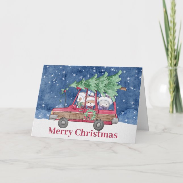 Cartão De Agradecimento Animais de Árvore de Natal Festivos (Frente)