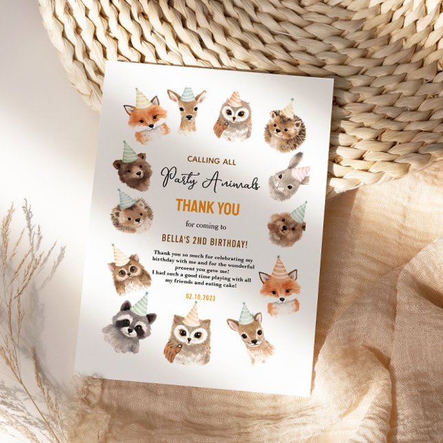 Cartão De Agradecimento Animais de Festa 2º Aniversário | Fofo Animal da S (Party Animals 2nd Birthday | Cute Jungle Animal Thank You Card
)