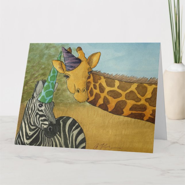 Cartão De Agradecimento Animais de festa: Girafa/Cartão zebra 8,5"x11" (Frente)