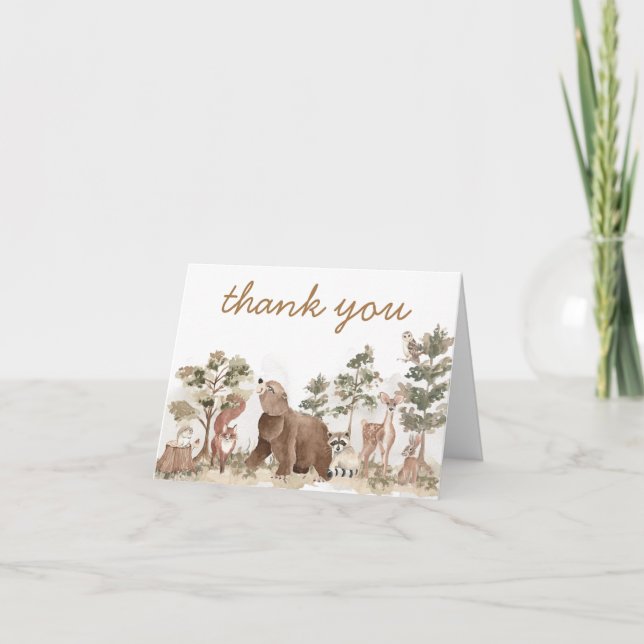 Cartão De Agradecimento Animais De Floresta Aguarda Chá de fraldas (Frente)