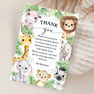Cartão De Agradecimento Animais de Safari Chá de Bebê Menino Tropical Obri