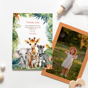 Cartão De Agradecimento Animais de Safari da Selva para Foto de Aniversári