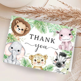 Cartão De Agradecimento Animais de Safari Festa de Bebê Dobrada Agradecime