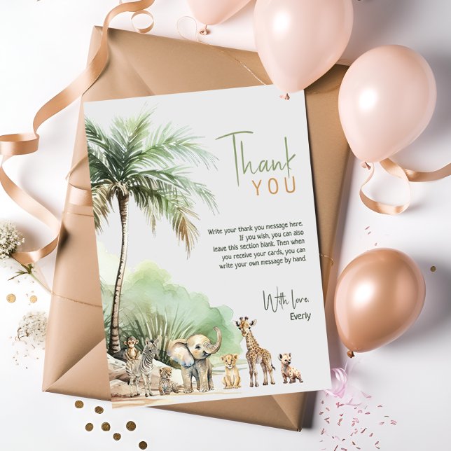 Cartão De Agradecimento Animais de Safari na Selva Vertical Bday Crianças (Criador carregado)