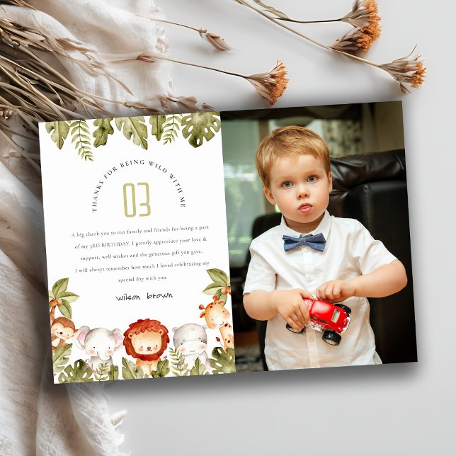 Cartão De Agradecimento Animais de Safari Tropical Selvagem Foto do Aniver (Criador carregado)