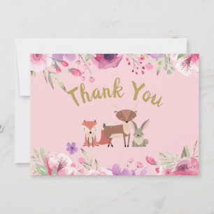 Cartão De Agradecimento Animais Fofos da Floresta Country Floral Agradecim