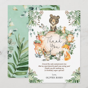 Cartão De Agradecimento Animais Fofos da Floresta de Verdura Aniversário