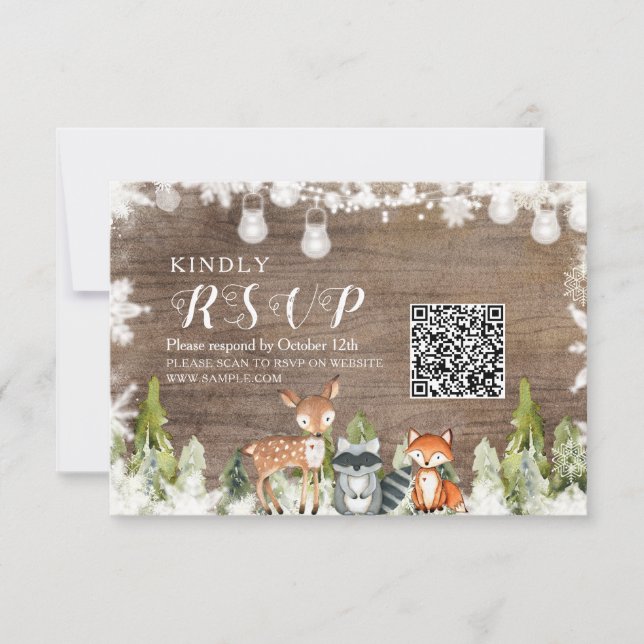 Cartão De Agradecimento Animais Invernos Flocos de neve de madeira Chá de  (Frente)