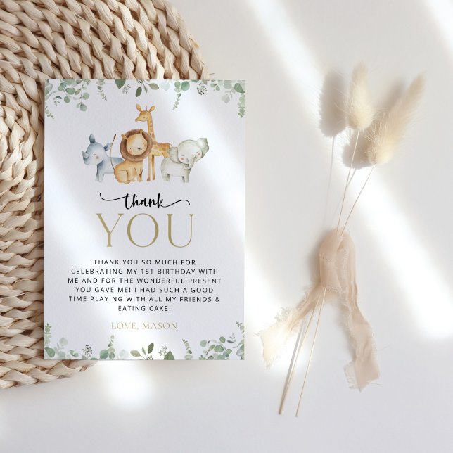 Cartão De Agradecimento Animais Safari, Selva, Selvagem Um, Primeiro Anive (Criador carregado)