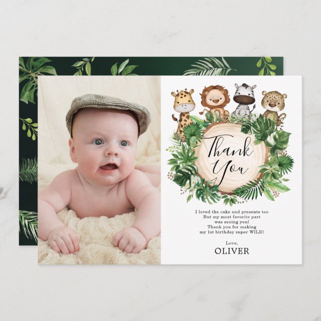 Cartão De Agradecimento Animais Selvagens Safari Greenerescência Foto de A (Frente/Verso)