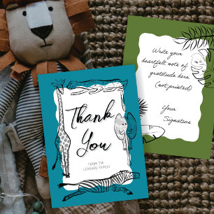 Cartão De Agradecimento Animais Selvagens Safari Moldam Teal Personalizado