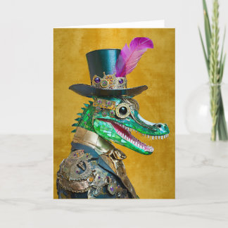 Cartão De Agradecimento Animal de festa Steampunk do Mardi Gras Jacaré
