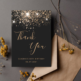 Cartão De Agradecimento Aniversário 50 ouro preto brilho glamouroso