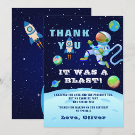 Cartão De Agradecimento Aniversário Astronauta Azul Terra Espaço Exterior