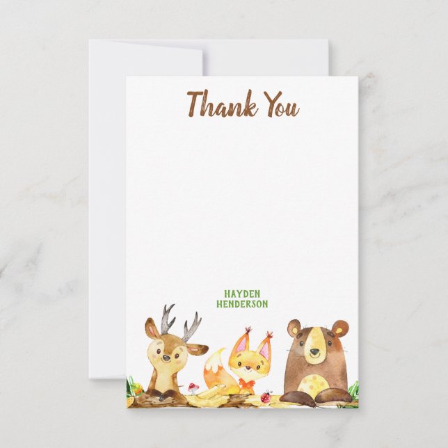 Cartão De Agradecimento Aniversário bonito da aguarela das criaturas da (Frente)