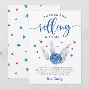 Cartão De Agradecimento Aniversário Bowling Blue Obrigado Por Rolar Comigo