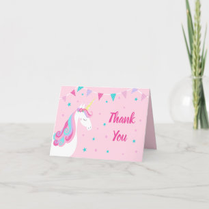 Cartão De Agradecimento Aniversário Cinzento Branco Unicórnio Rosa