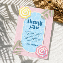 Cartão De Agradecimento Aniversário Cor-de-Rosa Festa de Piscina de Verão 