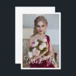 Cartão De Agradecimento Aniversário da Bat Mitzvah Fotográfica Elegante Si<br><div class="desc">O Cartões de agradecimentos de aniversário do Simple Elegant Photo Bat Mitzvah apresenta o texto elegante "Obrigado" em um roteiro de caligrafia branca na frente com sua mensagem personalizada no verso. Personalize editando o texto nas caixas de texto. Elaborado por ©Evco Studio www.zazzle.com/store/evcostudio</div>