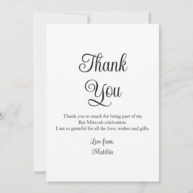 Cartão De Agradecimento Aniversário da Bat Mitzvah Fotográfica Elegante Si (Verso)