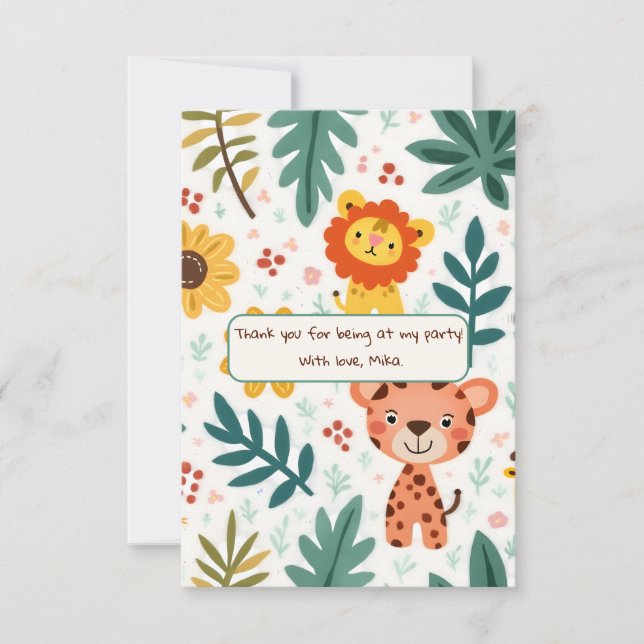 Cartão De Agradecimento Aniversário da Criança no Estilo da Selva (Frente)