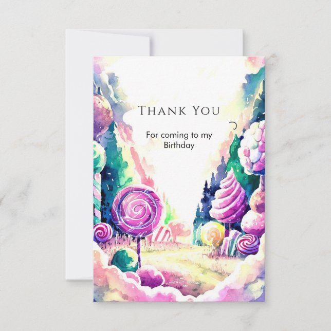 Cartão De Agradecimento Aniversário da doce Candyland Infantil (Frente)