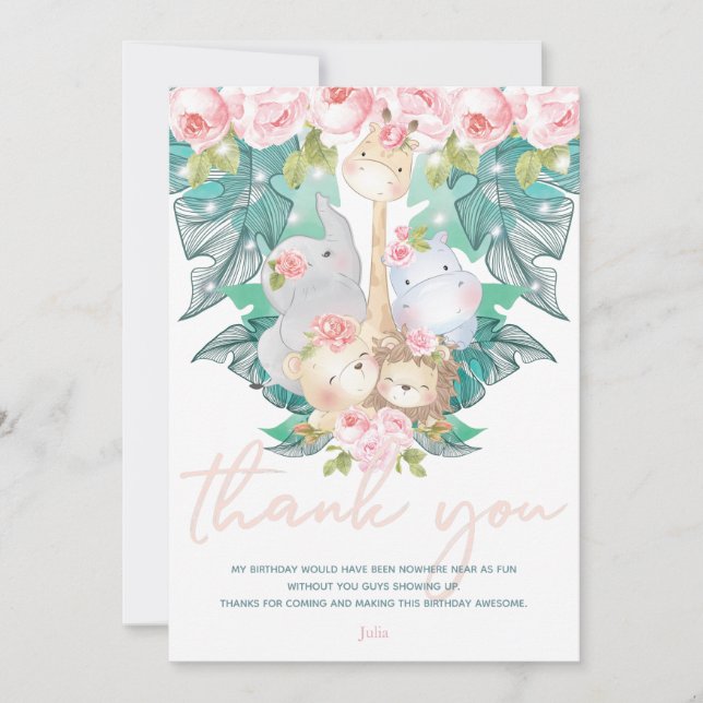 Cartão De Agradecimento Aniversário da Garota da Selva (Frente)