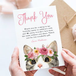 Cartão De Agradecimento Aniversário da Gatinha de Aquarela Doce