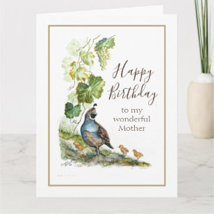 Cartão De Agradecimento Aniversário da Mamãe Aquarela Codorniz da Califórn