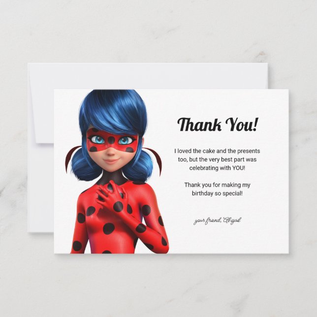 Cartão De Agradecimento Aniversário da Menina do Miraculous (Frente)