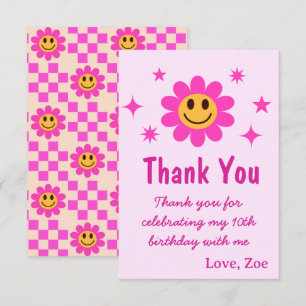 Cartão De Agradecimento Aniversário da Menina Rosa-Rosa Sorridente
