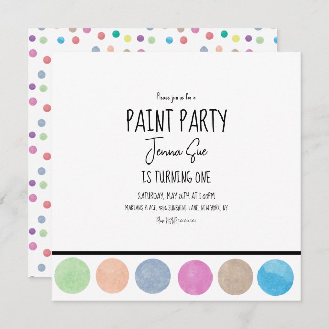 Cartão De Agradecimento Aniversário da Paleta de Aquarelas do Partido Pain (Frente/Verso)