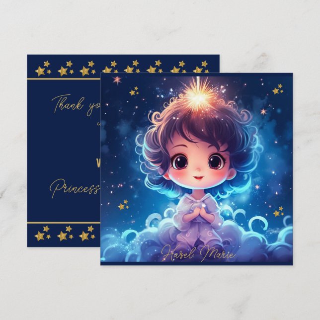 Cartão De Agradecimento Aniversário da Pequena Princesa Estrelada Twinkle (Frente/Verso)