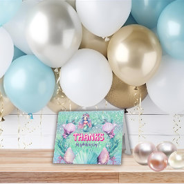 Cartão De Agradecimento Aniversário da Sereia Roxa Glitter