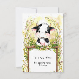 Cartão De Agradecimento Aniversário da Vaca Encantadora Fofa
